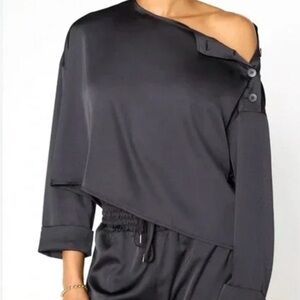 Brochu Walker Black Boxy Cut Minimalist The Dallas Asymmetrical Blouse